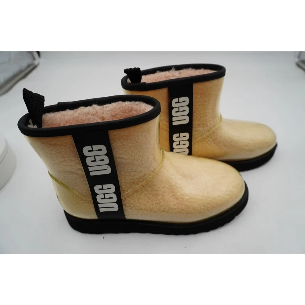 UGG CLASSIC CLEAR MINI NATURAL/BLACK WATERPROOF BOOT US 8/ EU 39 /UK 6 Shearling